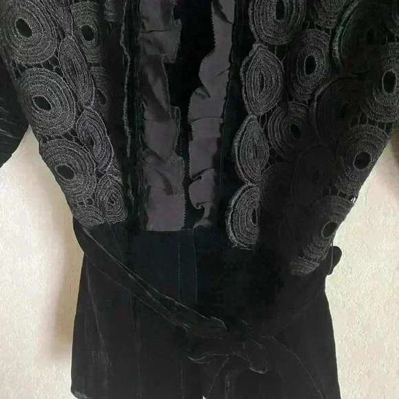 Vivienne Tam Regencycore Silk Blend Black Velvet Appliqué Tie Waist Top Size S - Picture 8 of 15